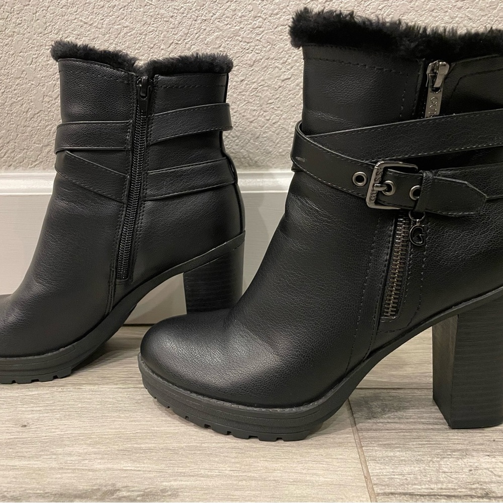 Guess Black Heeled Boots with Fur Trim